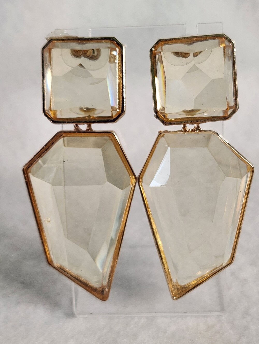 Statement Geometric Clear Acrylic Drop Earrings  Gold Tone | Fashion Jewelry